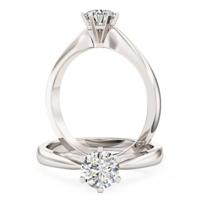 Round cut solitaire white gold engagement ring