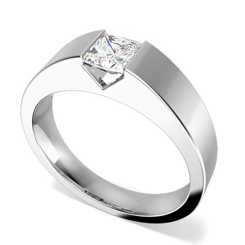 A tension set engagement ring with square diamond